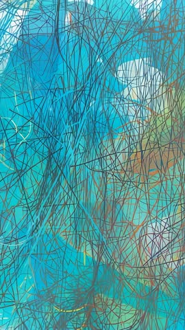 Looping Scribbled Lines Weaving Across Vibrant Turquoise Canvas | Vertical Abstract Motion Loop