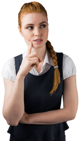 Transparent Background of Thoughtful Businesswoman in Professional Attire