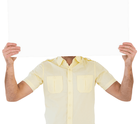 man holding large blank transparent card covering face - Download Free Stock Videos Pikwizard.com