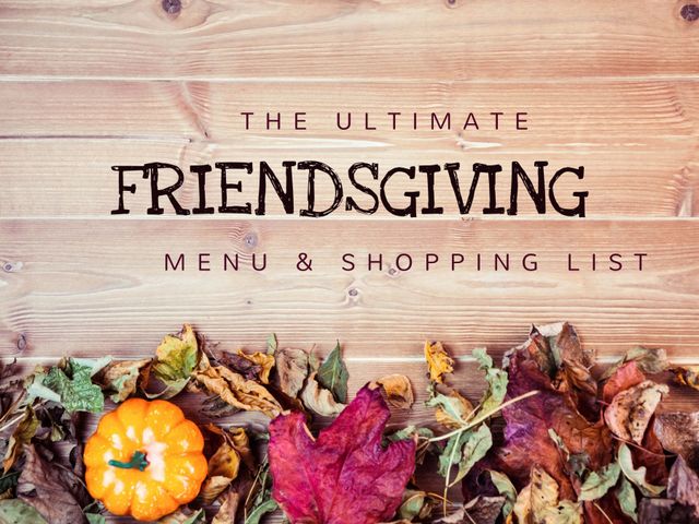 This autumn-themed Friendsgiving template is perfect for designing menus and creating shopping lists for your Friendsgiving celebration. With a festive feel featuring a wooden background, colorful fall leaves, and a pumpkin, this template captures the essence of autumn festivities. Ideal for invitations, event planning, and seasonal parties.