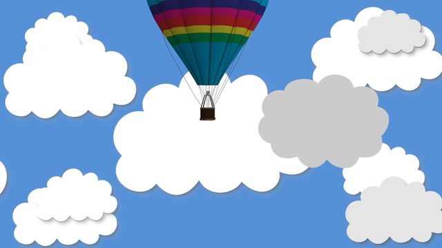 This illustration depicts a colorful hot air balloon drifting among large, cartoon-style clouds against a bright blue sky. This playful and imaginative design is perfect for themes related to travel, adventure, dreaming, and storytelling. Ideal for use in children’s books, educational materials, blogs, and social media to inspire wanderlust and creativity.