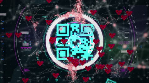 Digital Love: Hearts Surrounding QR Code Interface