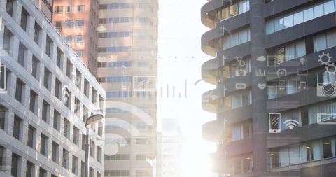 Digital Financial Data Overlay on Modern Urban Cityscape