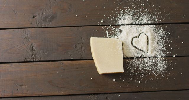 Parmesan cheese with heart shape in grated powder on wooden table - Download Free Stock Images Pikwizard.com