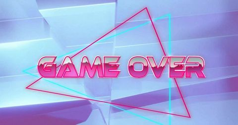 Futuristic neon game over text with 3d geometric design