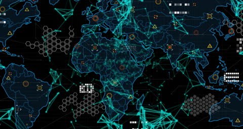 Animated Data Processing Display Over World Map