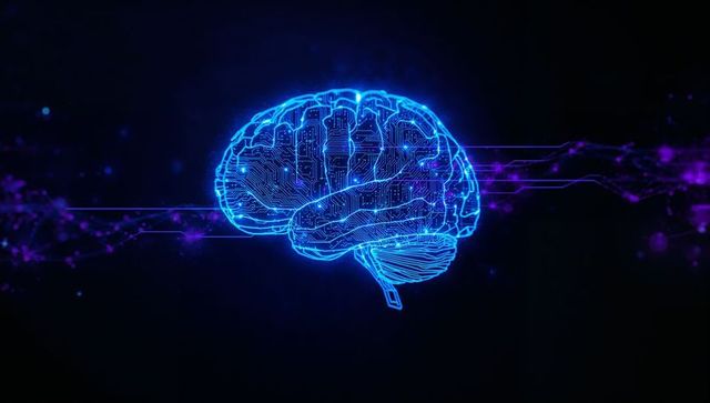 Glowing cybernetic brain with digital circuitry