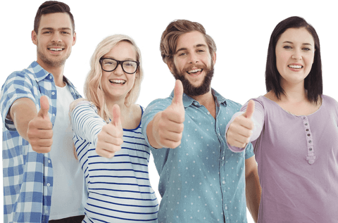 Transparent group unity: colleagues with thumbs up smiling