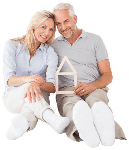 Happy Mature Couple Holding Transparent House Symbol