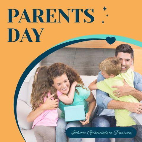 happy family celebrating parents day with gifts and hugs - Download Free Stock Templates Pikwizard.com