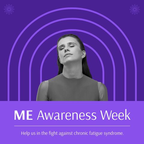 Me awareness week graphic with peaceful woman for disease advocacy
