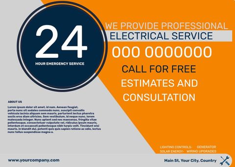 24-Hour Emergency Electrical Service Promotion - Download Free Stock Templates Pikwizard.com