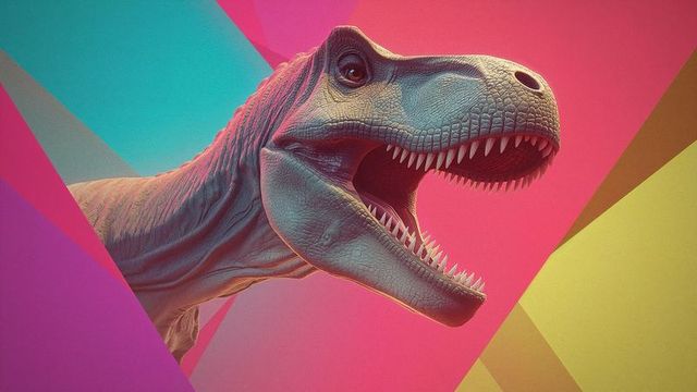 Tyrannosaurus rex roaring with vivid geometric elements