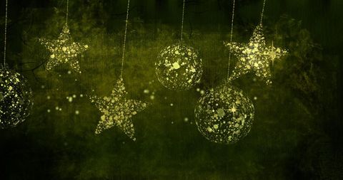 Golden Baubles and Stars on Festive Green Background - Download Free Stock Images Pikwizard.com