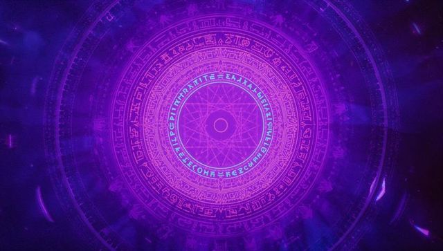 Mystical glowing magical rune circle with purple energy