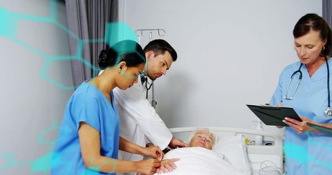 Medical Team Providing Patient Care and Treatment in Hospital Room
