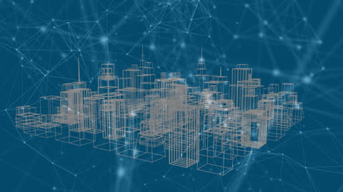 Digital Network Over Futuristic Cityscape