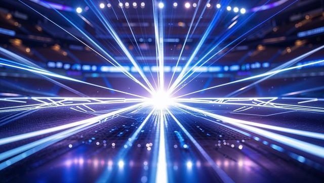 Futuristic Neon Beams in Techno Arena
