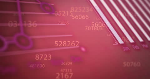 Digital Data Processing with Graphs and Numbers on Red Background