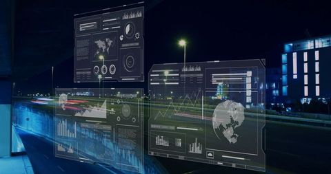 Holographic Data Visualizations Over Urban Nightscape