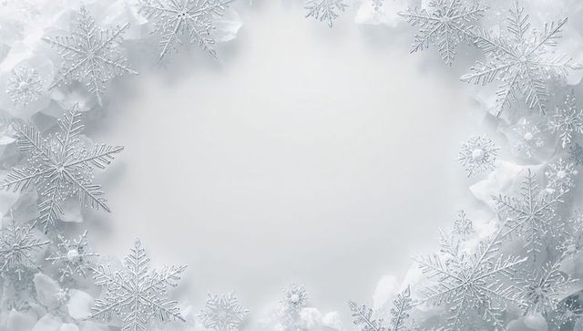 Silver snowflake frame creating elegant blank winter holiday greeting background