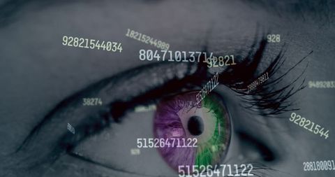 Close-Up of Digital Data Overlay on Human Eye