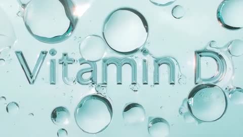 Macro Liquid Vitamin D Embossed Text with Floating Bubbles and Reflective Droplets