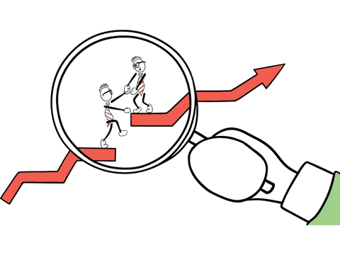 Transparent collaboration concept with cartoon figures helping
