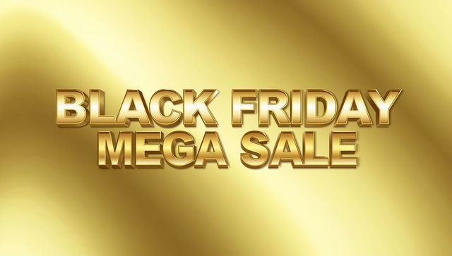Black Friday Mega Sale Gold 3D Text Luxury Metallic Banner Glossy Reflective Bevel