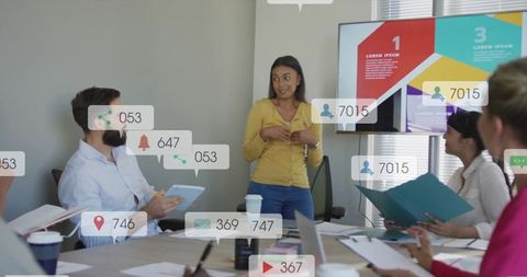 Businesswoman Leading Innovative Presentation in Meeting Room