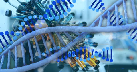 Abstract Science Background with DNA Strand and Test Tubes