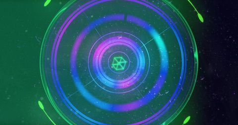 Futuristic digital scope interface with glowing geometric figures