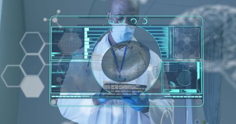 Doctor analyzing digital brain scan with futuristic tech