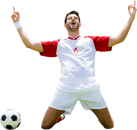 Elated Soccer Player Celebrating Victory on Transparent Background