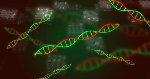 Neon DNA Double Helix Hologram Over Digital Grid for Genome Research and Bioinformatics