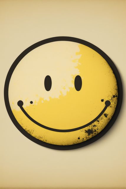 Smiley face icon showcasing a grunge artistic style on beige background. Useful for posters, website design, social media graphics, emotional expression artwork, and modern art prints.