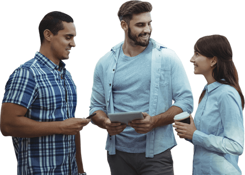 smiling diverse business group discussing with tablet on transparent background - Download Free Stock Videos Pikwizard.com