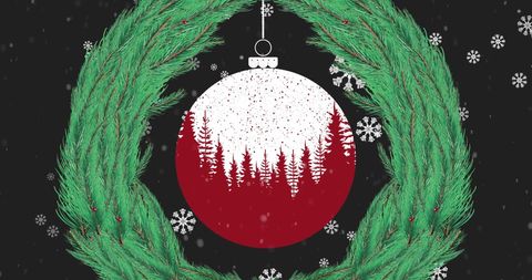 Festive Christmas Wreath with Ornament and Snowflakes