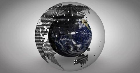 Halftone Globe Revealing Realistic Earth for Data, Technology and Global Connectivity