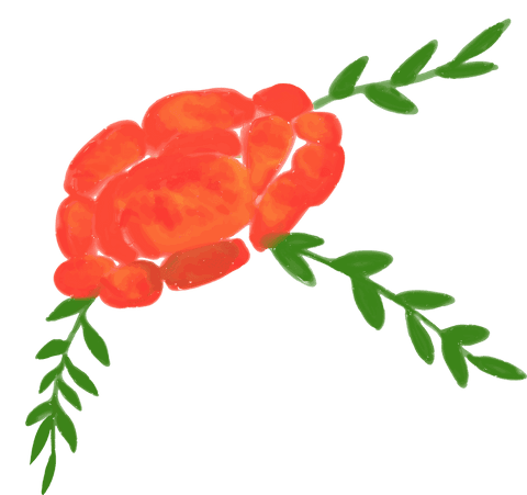 Vibrant Red-Orange Flower with Green Leaves on Transparent Background