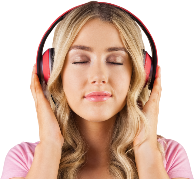 Transparent Image of Woman Listening to Music on Red Headphones - Download Free Stock Videos Pikwizard.com