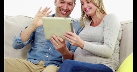 Happy Couple Video Chatting On Tablet At Home - Download Free Stock Images Pikwizard.com
