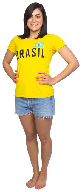 Cheerful Woman in Transparent Brazilian T-Shirt Posing for Soccer Fan Concept - Download Free Stock Videos Pikwizard.com