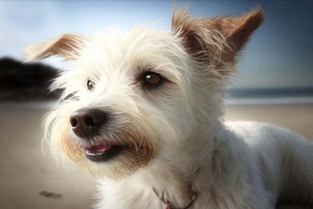 Portrait of white cute dog on beach, created using generative ai technology - Download Free Stock Photos Pikwizard.com