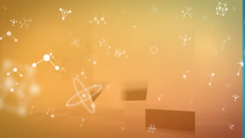 Abstract Digital Animation with Molecules on Yellow Background