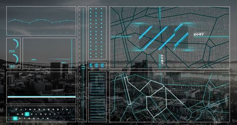 Futuristic Digital Interface with Cityscape and Data Visualization - Download Free Stock Images Pikwizard.com