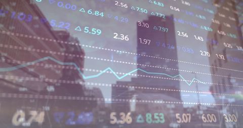 Abstract Stock Market Visualization with Cityscape Reflections