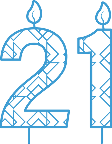 Blue 21st birthday candle with pattern on transparent background