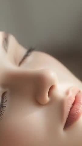 Vertical video sleeping newborn closeup breathing gently in soft natural light