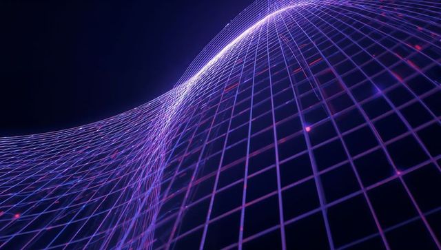 Abstract Neon Purple Wireframe Grid in Futuristic Digital Landscape